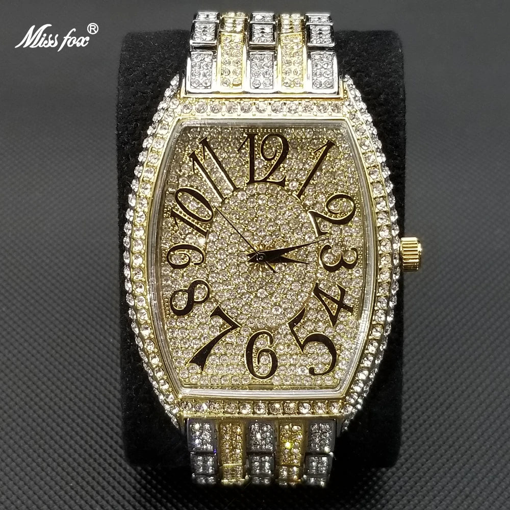 Luxury Ice Out Mens Watches Popular Tonneau Full Diamond Silver