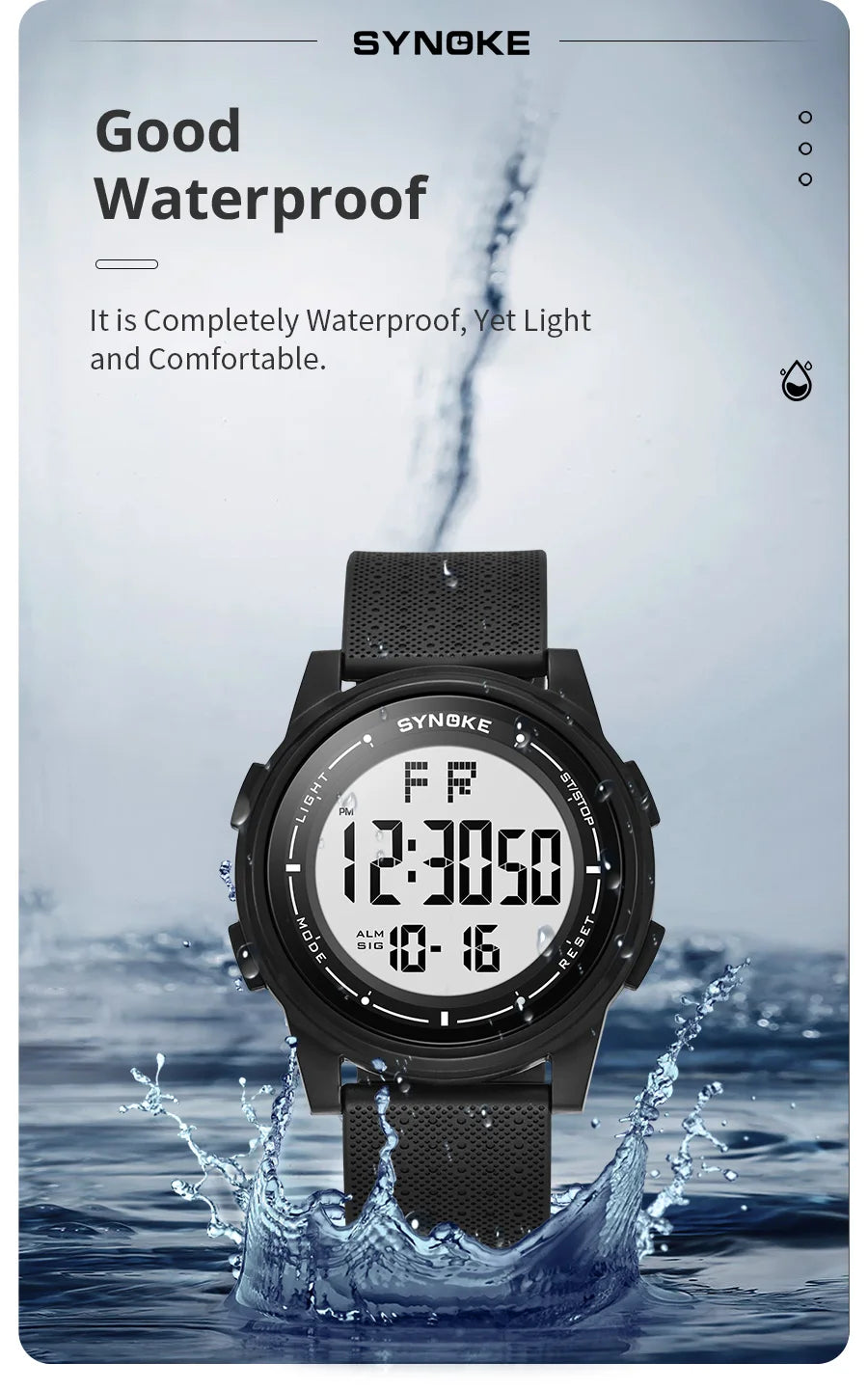 SYNOKE Men's Watch, Waterproof, Large LED Display.