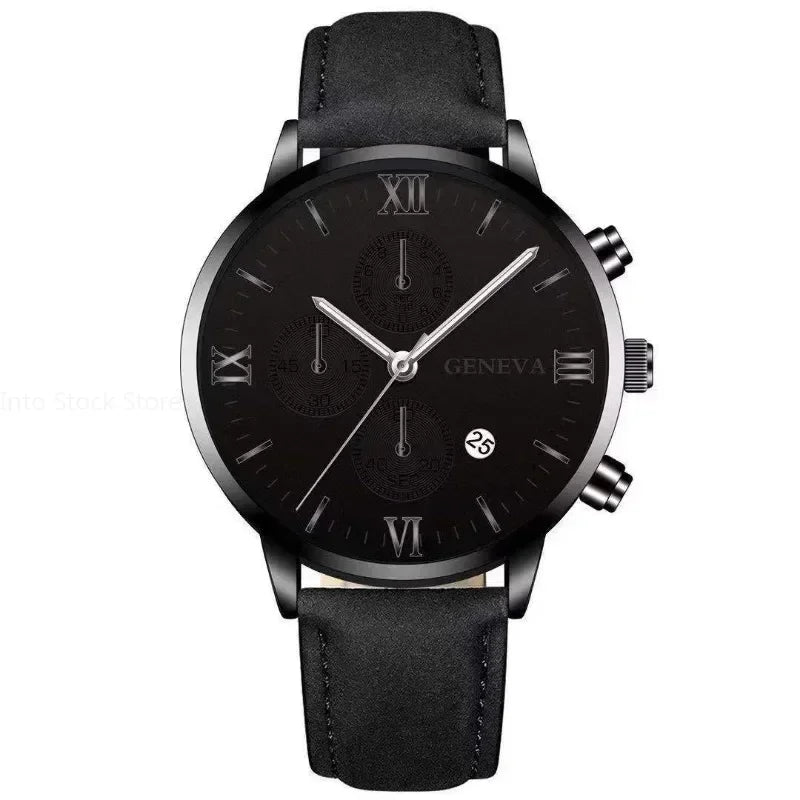 Black Quartz Watch Men Roman Dial Watch Fashion