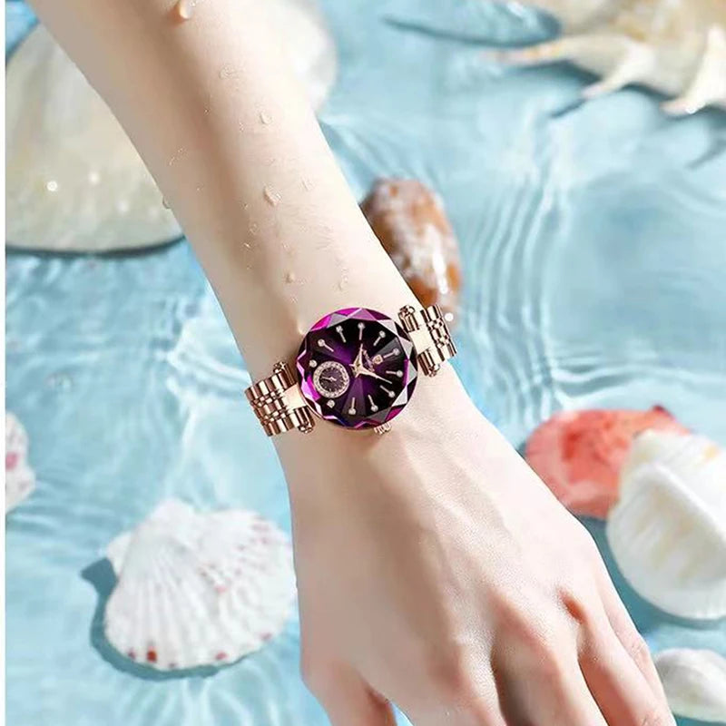 POEDAGAR Watch for Women Luxury Jewelry Design Rose Gold Steel