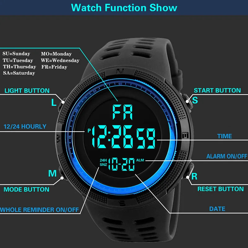 Men's Digital Watch Military Sports Waterproof