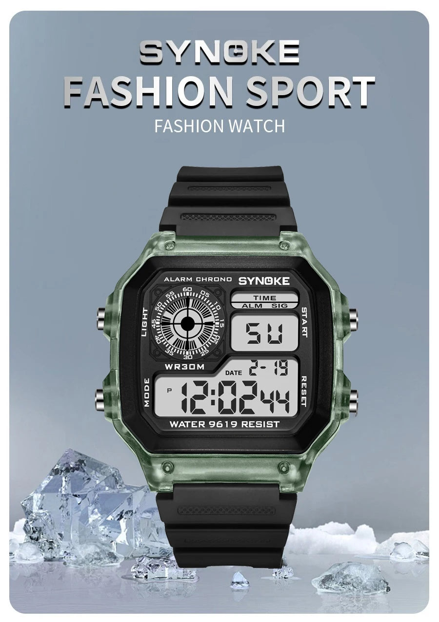 Luminous sports digital watch, waterproof.