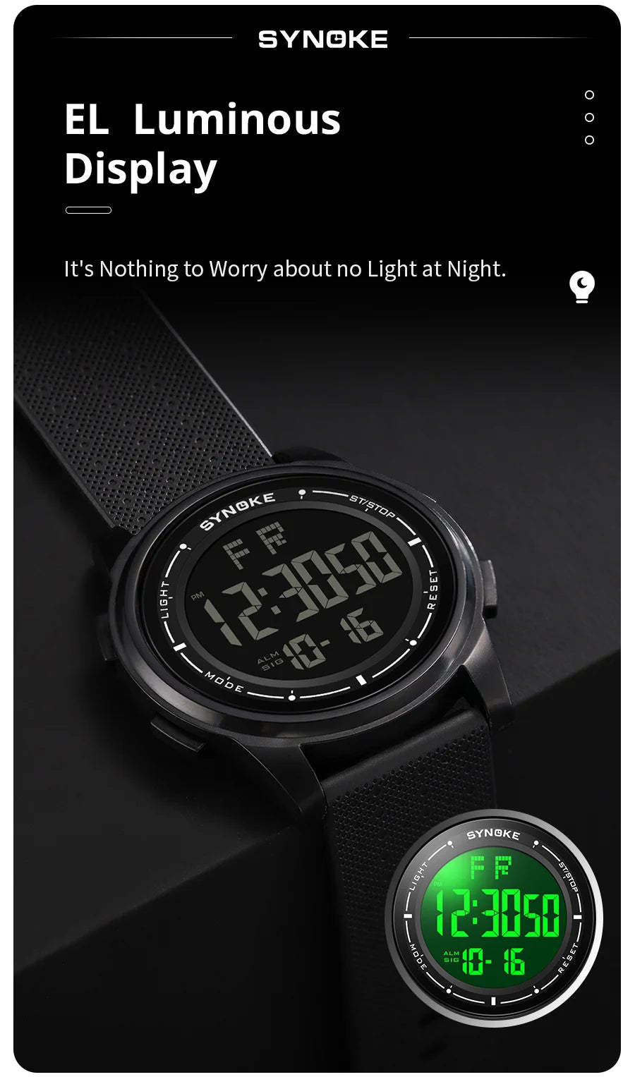 SYNOKE Men's Watch, Waterproof, Large LED Display.