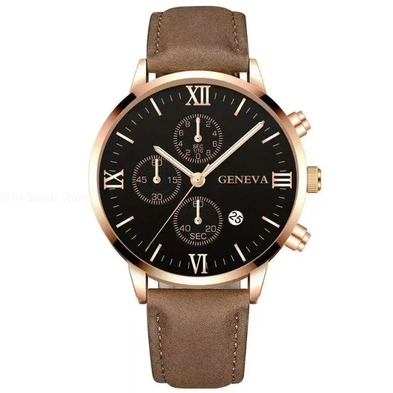 Black Quartz Watch Men Roman Dial Watch Fashion