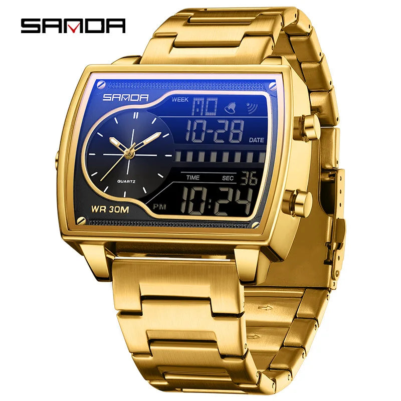 Rectangle Men Wrist Watch 2024 Top Brand Luxury Male Clock Gold Stainless Steel