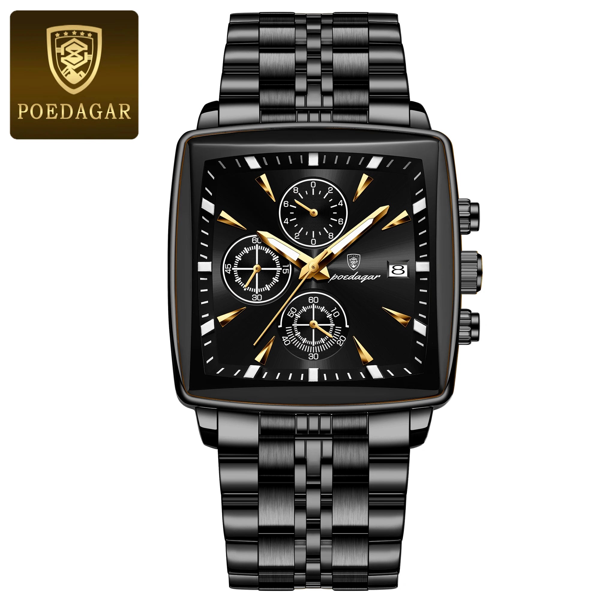 POEDAGAR Luxury Square Sport Man Wristwatch Waterproof