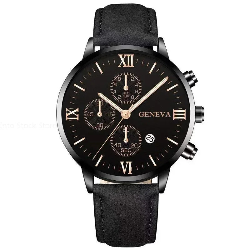 Black Quartz Watch Men Roman Dial Watch Fashion