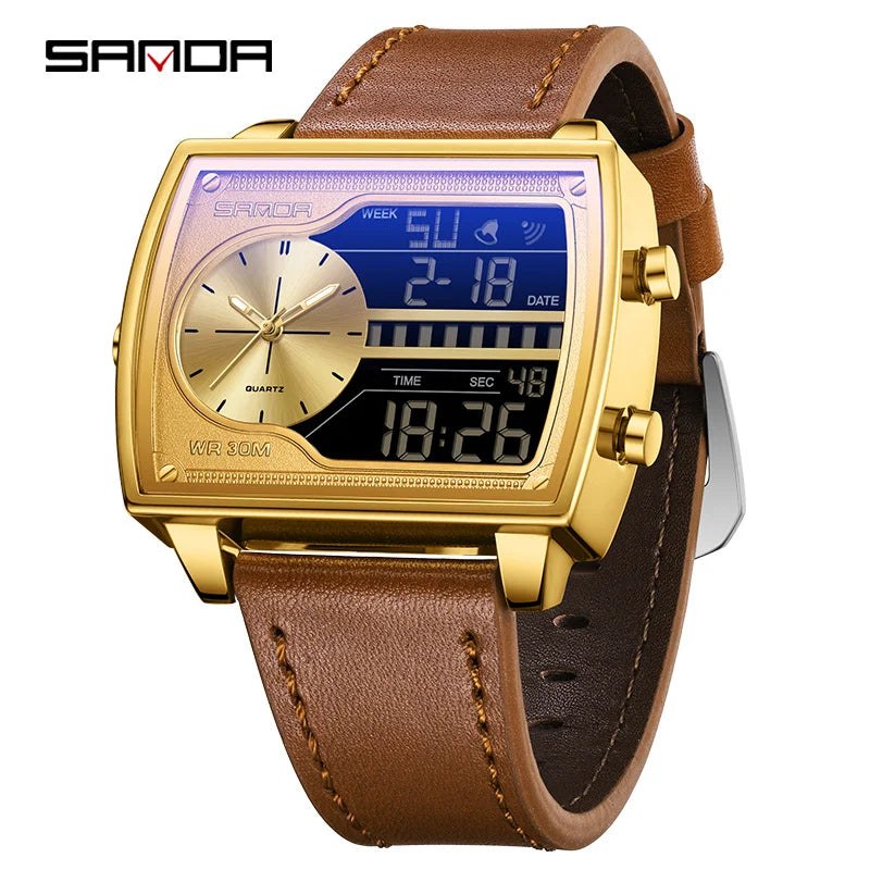 Rectangle Men Wrist Watch 2024 Top Brand Luxury Male Clock Gold Stainless Steel