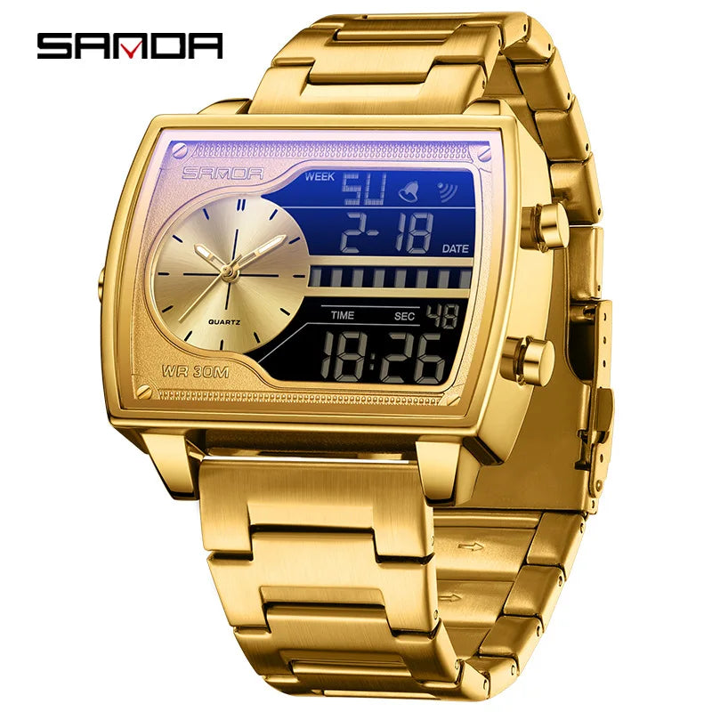 Rectangle Men Wrist Watch 2024 Top Brand Luxury Male Clock Gold Stainless Steel