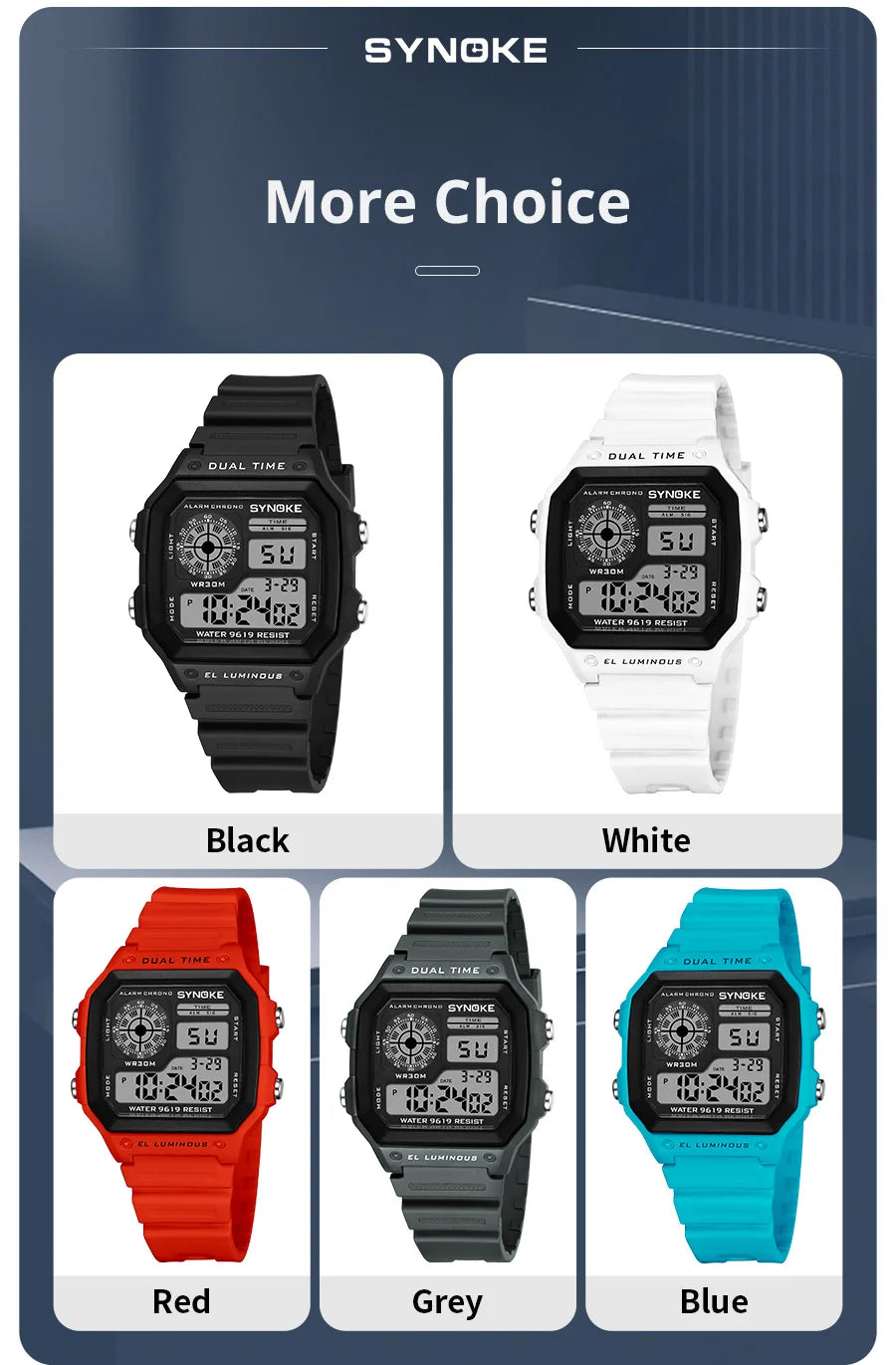 Luminous sports digital watch, waterproof.