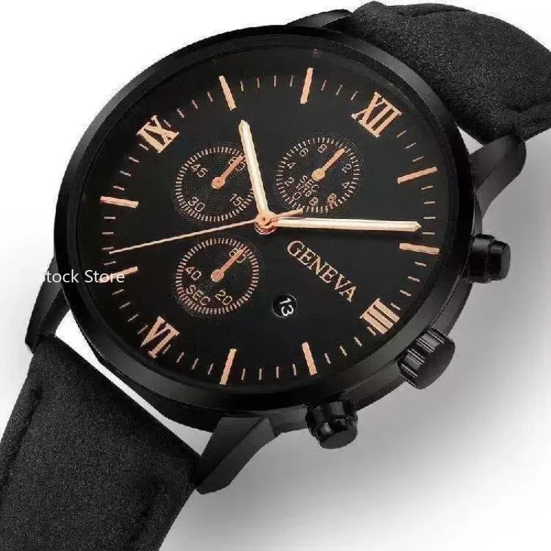 Black Quartz Watch Men Roman Dial Watch Fashion